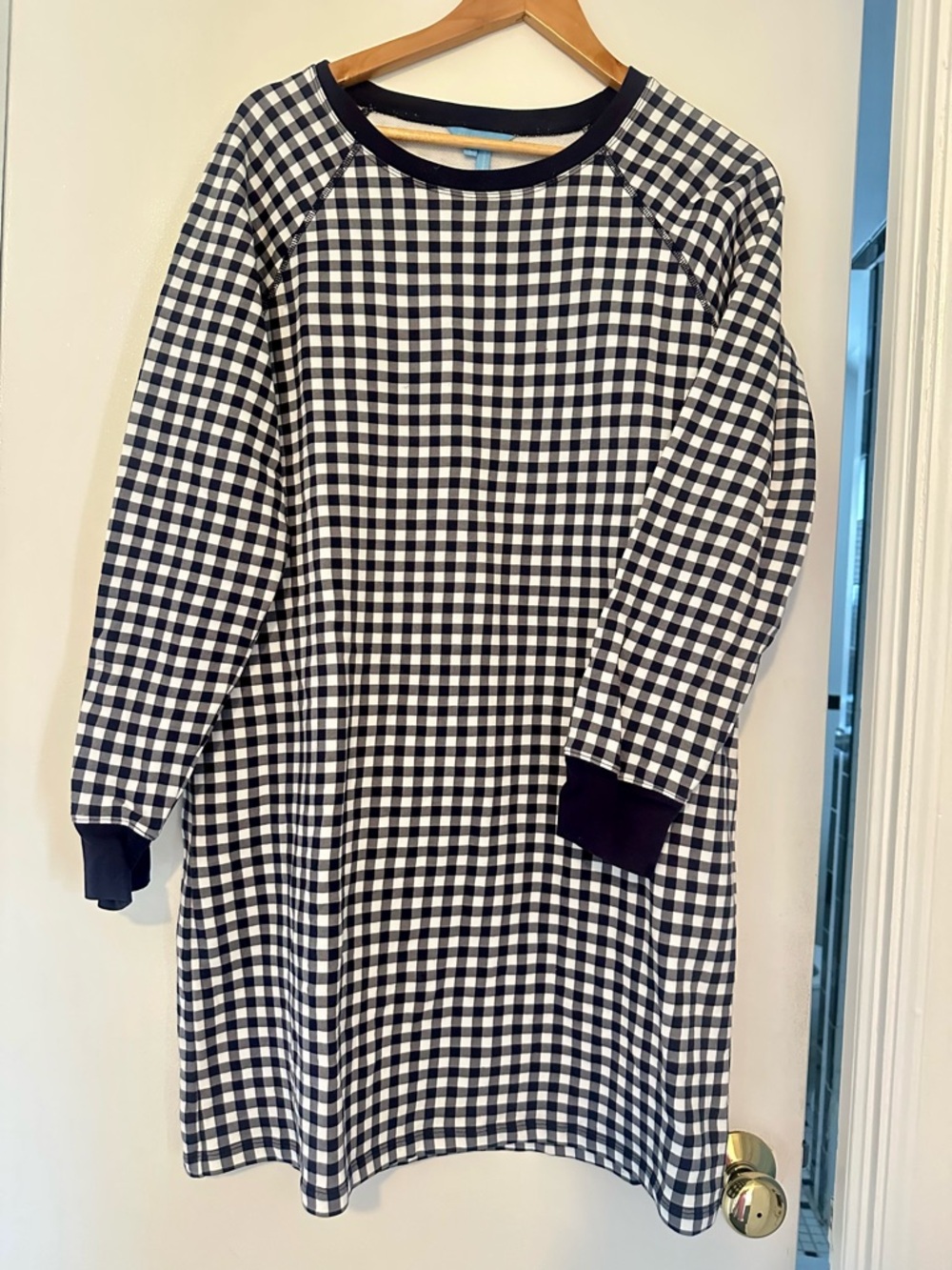Draper James Black and White Gingham Long-Sleeve Dress